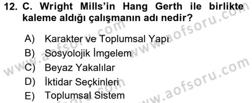 Modern Sosyoloji Tarihi Dersi 2015 - 2016 Yılı (Vize) Ara Sınav Soruları 12. Soru