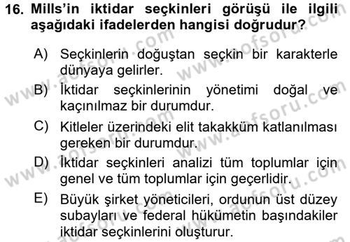 Modern Sosyoloji Tarihi Dersi 2015 - 2016 Yılı (Vize) Ara Sınav Soruları 16. Soru