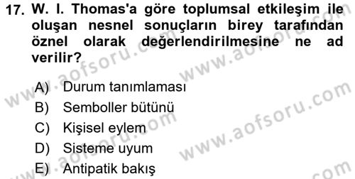 Modern Sosyoloji Tarihi Dersi 2015 - 2016 Yılı (Vize) Ara Sınav Soruları 17. Soru