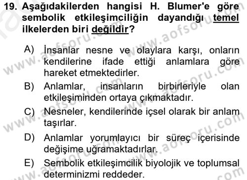 Modern Sosyoloji Tarihi Dersi 2015 - 2016 Yılı (Vize) Ara Sınav Soruları 19. Soru