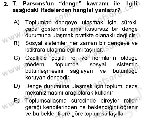 Modern Sosyoloji Tarihi Dersi 2015 - 2016 Yılı (Vize) Ara Sınav Soruları 2. Soru