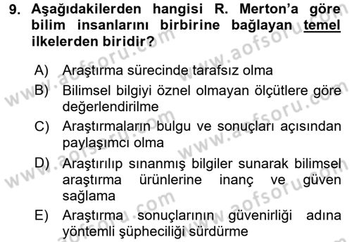 Modern Sosyoloji Tarihi Dersi 2015 - 2016 Yılı (Vize) Ara Sınav Soruları 9. Soru