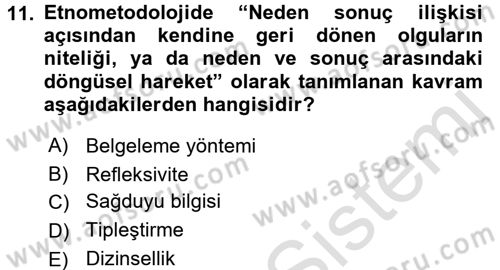 Modern Sosyoloji Tarihi Dersi 2015 - 2016 Yılı (Final) Dönem Sonu Sınav Soruları 11. Soru