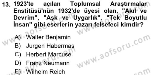 Modern Sosyoloji Tarihi Dersi 2015 - 2016 Yılı (Final) Dönem Sonu Sınav Soruları 13. Soru