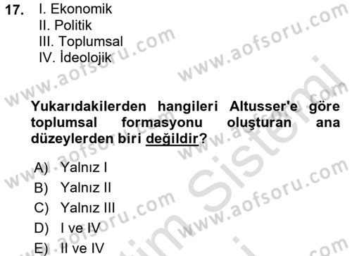 Modern Sosyoloji Tarihi Dersi 2015 - 2016 Yılı (Final) Dönem Sonu Sınav Soruları 17. Soru