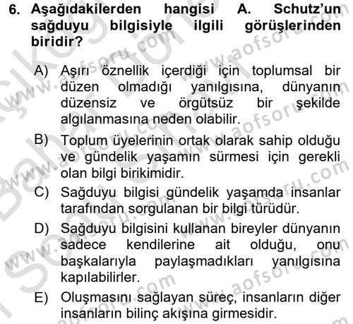 Modern Sosyoloji Tarihi Dersi 2015 - 2016 Yılı (Final) Dönem Sonu Sınav Soruları 6. Soru