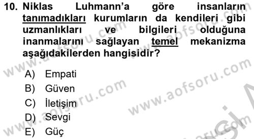 Modern Sosyoloji Tarihi Dersi 2016 - 2017 Yılı (Vize) Ara Sınav Soruları 10. Soru
