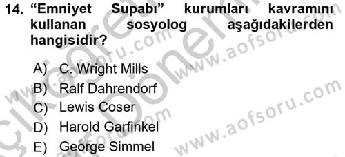 Modern Sosyoloji Tarihi Dersi 2016 - 2017 Yılı (Vize) Ara Sınav Soruları 14. Soru