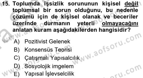 Modern Sosyoloji Tarihi Dersi 2016 - 2017 Yılı (Vize) Ara Sınav Soruları 15. Soru