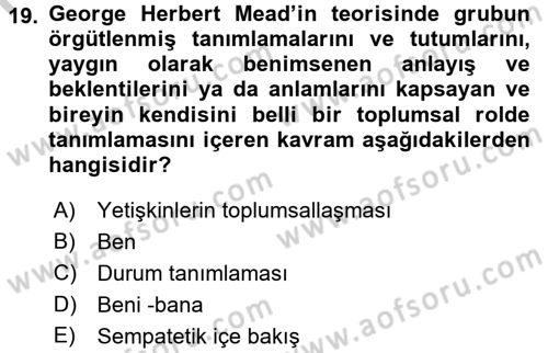 Modern Sosyoloji Tarihi Dersi 2016 - 2017 Yılı (Vize) Ara Sınav Soruları 19. Soru