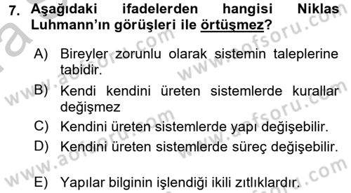 Modern Sosyoloji Tarihi Dersi 2016 - 2017 Yılı (Vize) Ara Sınav Soruları 7. Soru