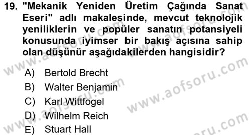 Modern Sosyoloji Tarihi Dersi 2016 - 2017 Yılı (Final) Dönem Sonu Sınav Soruları 19. Soru