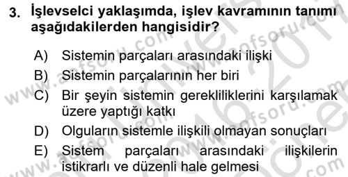 Modern Sosyoloji Tarihi Dersi 2016 - 2017 Yılı (Final) Dönem Sonu Sınav Soruları 3. Soru