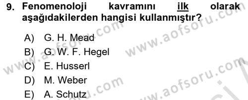 Modern Sosyoloji Tarihi Dersi 2016 - 2017 Yılı (Final) Dönem Sonu Sınav Soruları 9. Soru