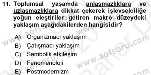 Modern Sosyoloji Tarihi Dersi 2017 - 2018 Yılı (Vize) Ara Sınav Soruları 11. Soru