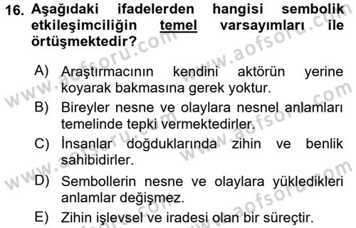 Modern Sosyoloji Tarihi Dersi 2017 - 2018 Yılı (Vize) Ara Sınav Soruları 16. Soru
