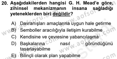 Modern Sosyoloji Tarihi Dersi 2017 - 2018 Yılı (Vize) Ara Sınav Soruları 20. Soru