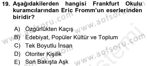 Modern Sosyoloji Tarihi Dersi 2017 - 2018 Yılı (Final) Dönem Sonu Sınav Soruları 19. Soru