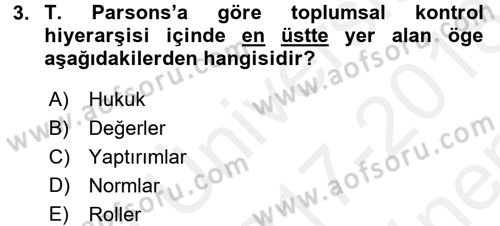 Modern Sosyoloji Tarihi Dersi 2017 - 2018 Yılı (Final) Dönem Sonu Sınav Soruları 3. Soru