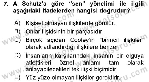 Modern Sosyoloji Tarihi Dersi 2017 - 2018 Yılı (Final) Dönem Sonu Sınav Soruları 7. Soru