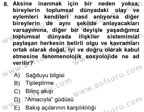 Modern Sosyoloji Tarihi Dersi 2017 - 2018 Yılı (Final) Dönem Sonu Sınav Soruları 8. Soru