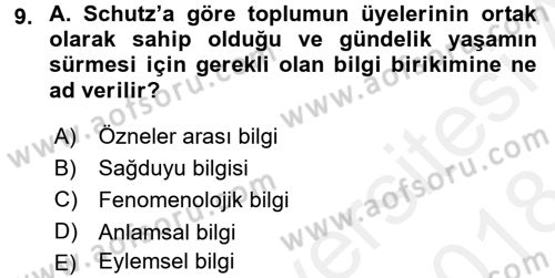 Modern Sosyoloji Tarihi Dersi 2017 - 2018 Yılı (Final) Dönem Sonu Sınav Soruları 9. Soru