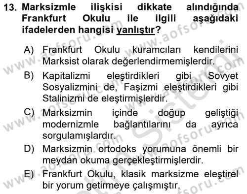 Modern Sosyoloji Tarihi Dersi 2018 - 2019 Yılı 3 Ders Sınav Soruları 13. Soru