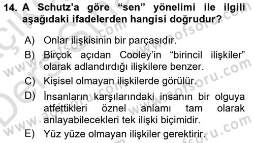 Modern Sosyoloji Tarihi Dersi 2018 - 2019 Yılı 3 Ders Sınav Soruları 14. Soru