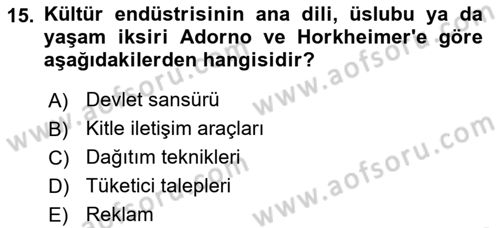 Modern Sosyoloji Tarihi Dersi 2018 - 2019 Yılı 3 Ders Sınav Soruları 15. Soru