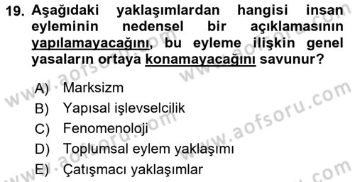 Modern Sosyoloji Tarihi Dersi 2018 - 2019 Yılı 3 Ders Sınav Soruları 19. Soru