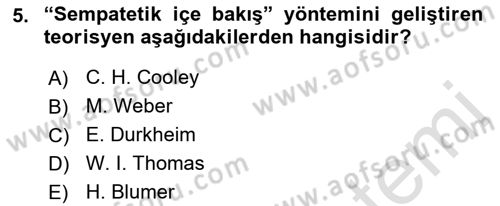 Modern Sosyoloji Tarihi Dersi 2018 - 2019 Yılı 3 Ders Sınav Soruları 5. Soru