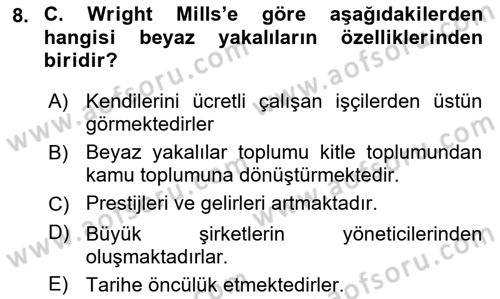 Modern Sosyoloji Tarihi Dersi 2018 - 2019 Yılı 3 Ders Sınav Soruları 8. Soru