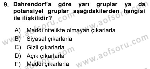 Modern Sosyoloji Tarihi Dersi 2018 - 2019 Yılı 3 Ders Sınav Soruları 9. Soru