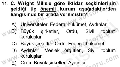 Modern Sosyoloji Tarihi Dersi 2018 - 2019 Yılı (Vize) Ara Sınav Soruları 11. Soru