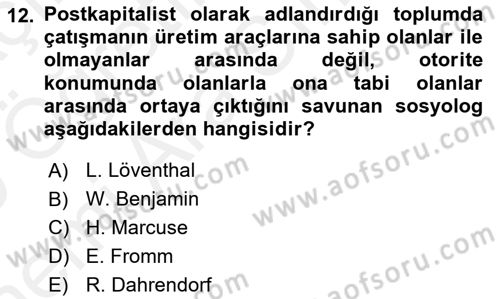 Modern Sosyoloji Tarihi Dersi 2018 - 2019 Yılı (Vize) Ara Sınav Soruları 12. Soru