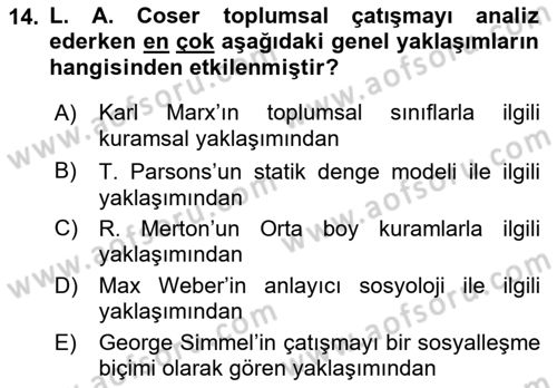 Modern Sosyoloji Tarihi Dersi 2018 - 2019 Yılı (Vize) Ara Sınav Soruları 14. Soru