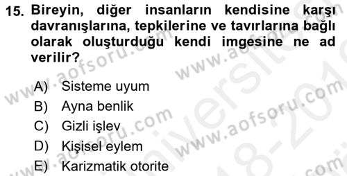 Modern Sosyoloji Tarihi Dersi 2018 - 2019 Yılı (Vize) Ara Sınav Soruları 15. Soru