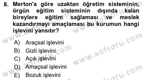 Modern Sosyoloji Tarihi Dersi 2018 - 2019 Yılı (Vize) Ara Sınav Soruları 8. Soru