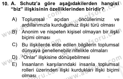 Modern Sosyoloji Tarihi Dersi 2018 - 2019 Yılı (Final) Dönem Sonu Sınav Soruları 10. Soru