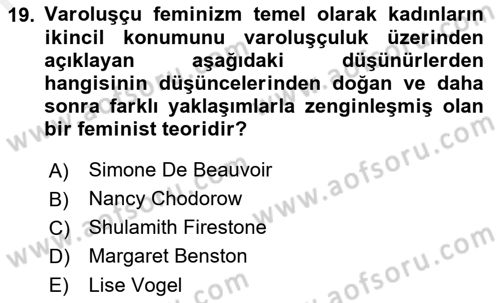 Modern Sosyoloji Tarihi Dersi 2018 - 2019 Yılı (Final) Dönem Sonu Sınav Soruları 19. Soru