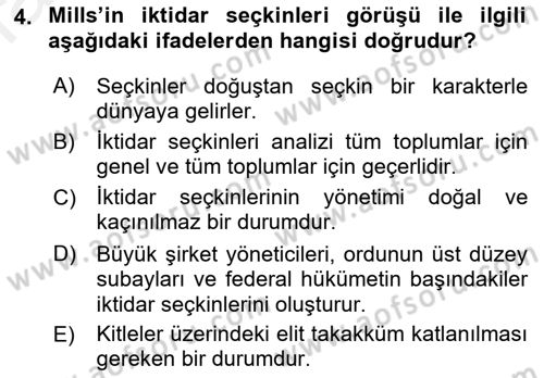 Modern Sosyoloji Tarihi Dersi 2018 - 2019 Yılı (Final) Dönem Sonu Sınav Soruları 4. Soru