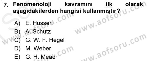 Modern Sosyoloji Tarihi Dersi 2018 - 2019 Yılı (Final) Dönem Sonu Sınav Soruları 7. Soru