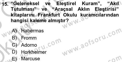 Modern Sosyoloji Tarihi Dersi 2018 - 2019 Yılı Yaz Okulu Sınav Soruları 15. Soru