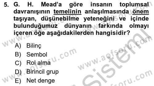 Modern Sosyoloji Tarihi Dersi 2018 - 2019 Yılı Yaz Okulu Sınav Soruları 5. Soru