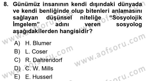 Modern Sosyoloji Tarihi Dersi 2018 - 2019 Yılı Yaz Okulu Sınav Soruları 8. Soru