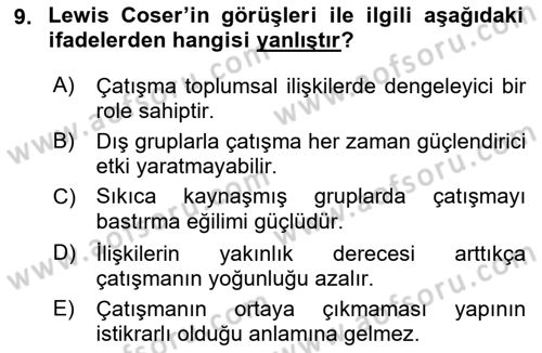 Modern Sosyoloji Tarihi Dersi 2018 - 2019 Yılı Yaz Okulu Sınav Soruları 9. Soru