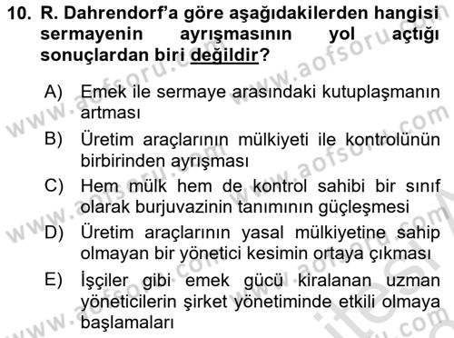 Modern Sosyoloji Tarihi Dersi 2020 - 2021 Yılı Yaz Okulu Sınav Soruları 10. Soru
