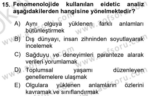 Modern Sosyoloji Tarihi Dersi 2020 - 2021 Yılı Yaz Okulu Sınav Soruları 15. Soru
