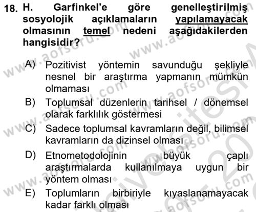 Modern Sosyoloji Tarihi Dersi 2020 - 2021 Yılı Yaz Okulu Sınav Soruları 18. Soru