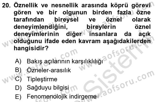 Modern Sosyoloji Tarihi Dersi 2020 - 2021 Yılı Yaz Okulu Sınav Soruları 20. Soru